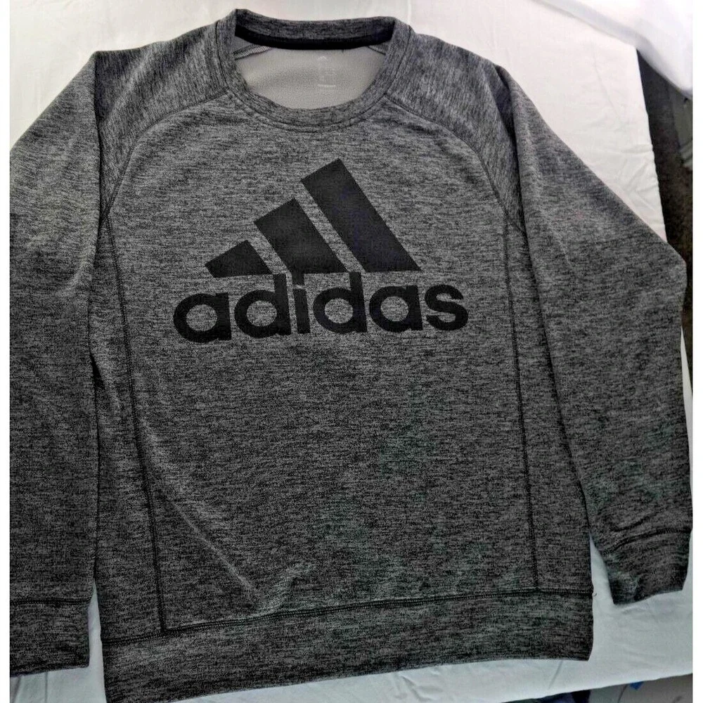 ADIDAS Gray Black Marled Print Climawarm Long Sleeve‎ Sweater Top M Pullover